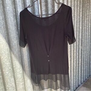 Y2K Black Jersey Chiffon Trim Tee Size Small